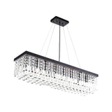 Modern Rectangle K9 Crystal Chandelier, Matte Black Iron E12 Bulb 8-Light Pendant Light For Dining Room Kitchen Room