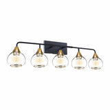 5-Lights Matte Black Antique Brass Color Iron Glass E26 Bulb Bedroom Wall-Mounted Lighting Fixtures Bathroom Vanity Light