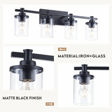 4-Light E26 Bulb Vanity Lights,Matte Black Bathroom Vanity Light Fixtures with Clear Glass, Wall Lamp for Bathroom, Living Room, Mirror, Bedroom, Hallway