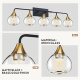 5-Lights Matte Black Antique Brass Color Iron Glass E26 Bulb Bedroom Wall-Mounted Lighting Fixtures Bathroom Vanity Light