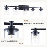 5-Light E26 Bulb Vanity Lights,Matte Black Bathroom Vanity Light Fixtures with Clear Glass, Indoor Wall Light for Bathroom, Living Room, Mirror, Bedroom, Hallway