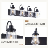 Indoor Modern Bedroom Wall Lamp In Matte Black, Iron Clear Glass Shade,4-Lights E26 Bulb Bathroom Vanity Light