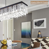 Modern Rectangle K9 Crystal Chandelier, Matte Black Iron E12 Bulb 8-Light Pendant Light For Dining Room Kitchen Room