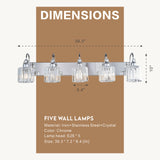 Modern Wall-Mounted Light Home Bedroom Bathroom Vanity Light Chrome Color Crystal Lampshade 5-Light E26 Bulb Wall Light