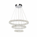 3-Layers Round Ring Chandelier, Iron Stainless Steel Crystal Chrome Color 4000K Natural White Lighting Fixtures, 60w LED Pendant Light For Living Room Dining Room