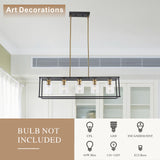 5-Lights Industrial Farmhouse Style Hanging Decorative Rectangle Pendant Lights, Black Antique Brass With Clear Glass Shade, Dining Room Kitchen Island Chandelier