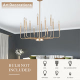 12-Light Modern Gold Farmhouse Iron Chandelier, Adjustable Height E12 Bulb, Classic Candle Hanging Pendant Light For Living Room Dining Room