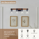 4-Light E26 Bulb Industrial Style Farmhouse Wall Light , Rustic Wood Bathroom Vanity Lights with Clear Glass, Modern Iron Wall Sconce for Bedroom, Kitchen, Hallway