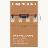 4-Light E26 Bulb Industrial Style Farmhouse Wall Light , Rustic Wood Bathroom Vanity Lights with Clear Glass, Modern Iron Wall Sconce for Bedroom, Kitchen, Hallway