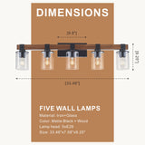 5-Light E26 Bulb Bathroom Lights Over Mirror, Rustic Vanity Light Fixture with Clear Glass Shade,Indoor Wall Lighting for Living Room,Bedroom, Kitchen