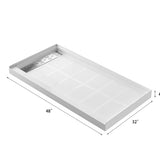 48'' L x 32'' W x 4'' H Shower Base, Left Drain, Single Threshold Shower Pan in White, Non-Slip Stainless Steel Shower Drain Cover Included