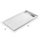 48'' L x 36'' W x 4'' H Non-Slip Shower Base, Right Drain, Single Threshold Shower Pan in White, Stainless Steel Shower Drain Cover Included