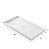 48'' L x 32'' W x 4'' H Center Drain Single Threshold Shower Base, Non-Slip Shower Pan in White, Stainless Steel Shower Drain Cover Included