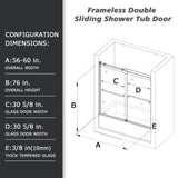 60"W x 60"H Bathtub Glass Double Sliding Shower Tub Door, 3/8"(10mm) Clear Tempered Glass, Glass Door For Bathroom, Chrome Finish