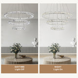 3-Layers Round Ring Chandelier, Iron Stainless Steel Crystal Chrome Color 4000K Natural White Lighting Fixtures, 60w LED Pendant Light For Living Room Dining Room