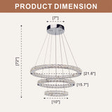 3-Layers Round Ring Chandelier, Iron Stainless Steel Crystal Chrome Color 4000K Natural White Lighting Fixtures, 60w LED Pendant Light For Living Room Dining Room