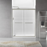 56"-60"W x 70"H Framed Shower Door, Bathroom Double Sliding Shower Door, 1/4" (6mm) Clear Tempered Glass, Bypass Glass Door, Brushed Titanium Finish