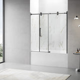 60"W x 60"H Bathtub Glass Frameless Single Sliding Shower Tub Door, 3/8"(10mm) Clear Tempered Glass, Glass Door For Bathroom, Matt Black Finish