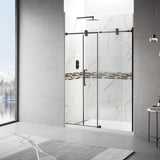 56" - 60"W x 76"H Frameless Single Sliding Shower Door, 3/8"(10mm) Clear Tempered Glass, Glass Door For Bathroom, Matt Black Finish