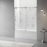 60"W x 60"H Bathtub Glass Frameless Single Sliding Shower Tub Door, 3/8"(10mm) Clear Tempered Glass, Glass Door For Bathroom, Brushed Nickel Finish