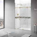 56" - 60"W x 76"H Frameless Single Sliding Shower Door, 3/8"(10mm) Clear Tempered Glass, Glass Door For Bathroom, Brass Finish