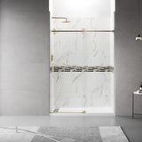 56" - 60"W x 76"H Frameless Single Sliding Shower Door, 3/8"(10mm) Clear Tempered Glass, Glass Door For Bathroom, Brass Finish