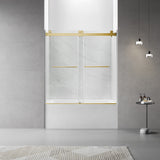 60"W x 60"H Bathtub Glass Double Sliding Shower Tub Door, 3/8"(10mm) Clear Tempered Glass, Glass Door For Bathroom, BrassFinish