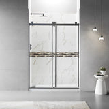 56" - 60"W x 76"H Frameless Double Sliding Shower Door, 3/8"(10mm) Clear Tempered Glass, Glass Door For Bathroom, Matte Black Finish