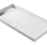 60'' L x 30'' W x 4'' H Rectangle Shower Base, Right Drain, Single Threshold Non-Slip Shower Pan in White, Stainless Steel Shower Drain Cover Included