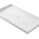 60'' L x 34'' W x 4'' H Shower Base with Center Drain, Non-Slip Single Threshold Rectangle Shower Pan In White, Stainless Steel Drain Cover Included